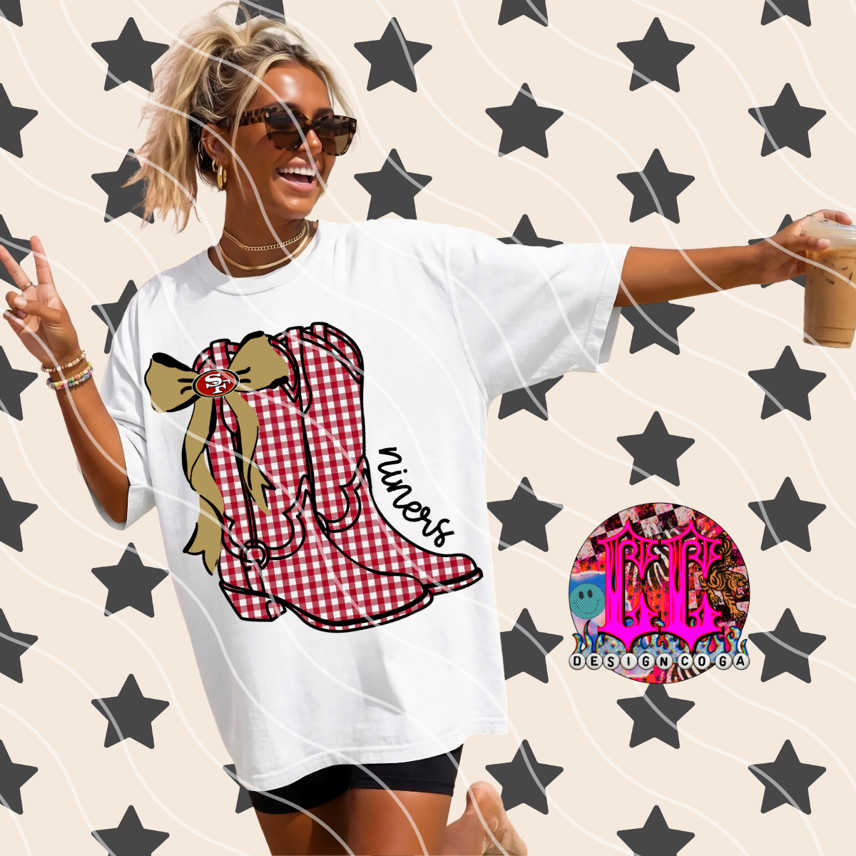 NINERS COWGIRL PLAID FOOTBALL PNG DIGITAL DOWNLOAD