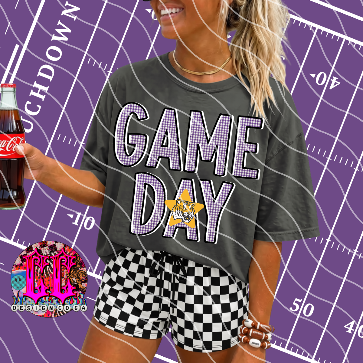 L S U GAME DAY PLAID FOOTBALL PNG DIGITAL DOWNLOAD
