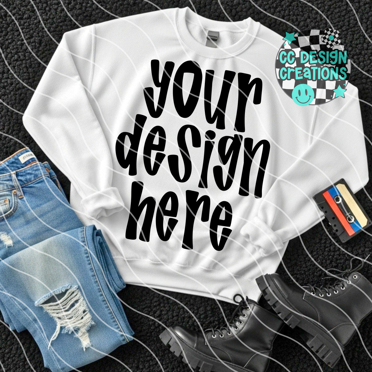 White Sweatshirt Mock Black Rug Alt 2