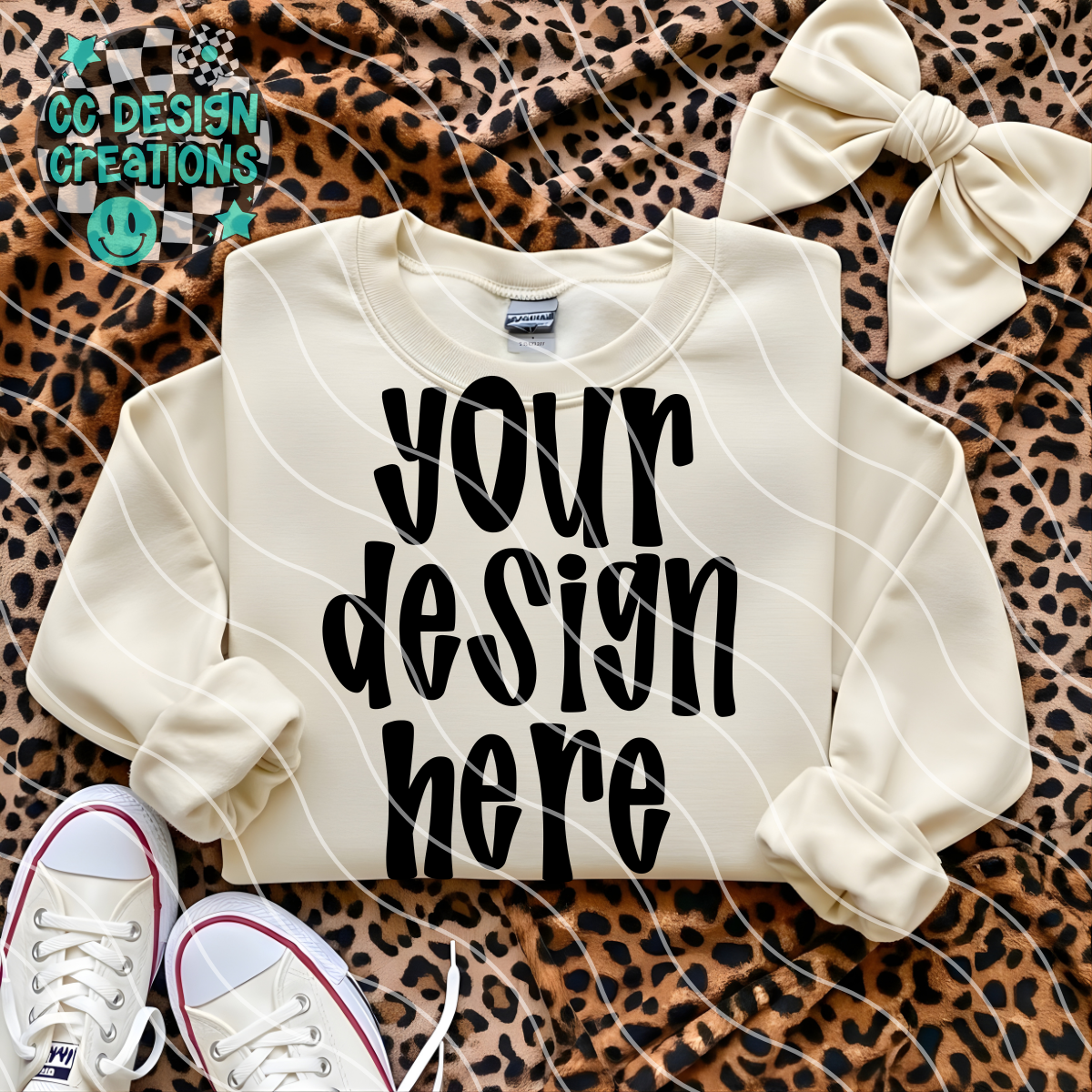 Ivory Sweatshirt Leopard Coquette Flatlay Mock
