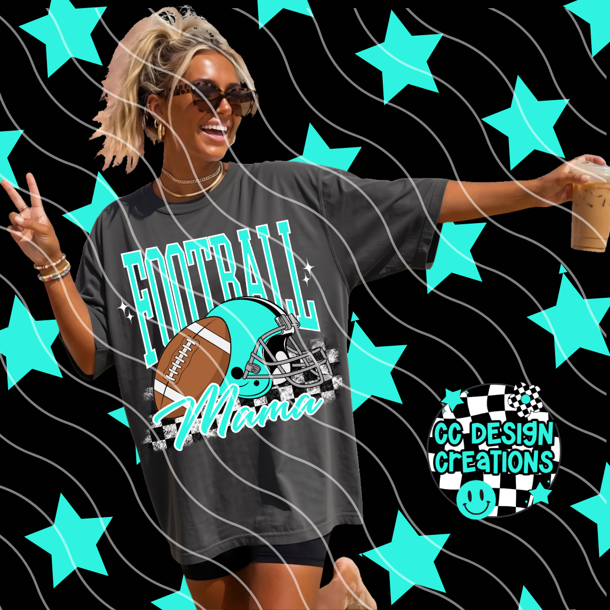 TEAL FOOTBALL MAMA PNG DIGITAL DOWNLOAD