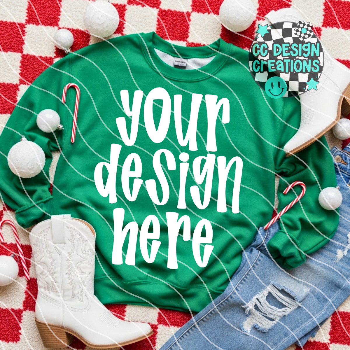 Green Sweatshirt Christmas Flatlay Checker Mock 1