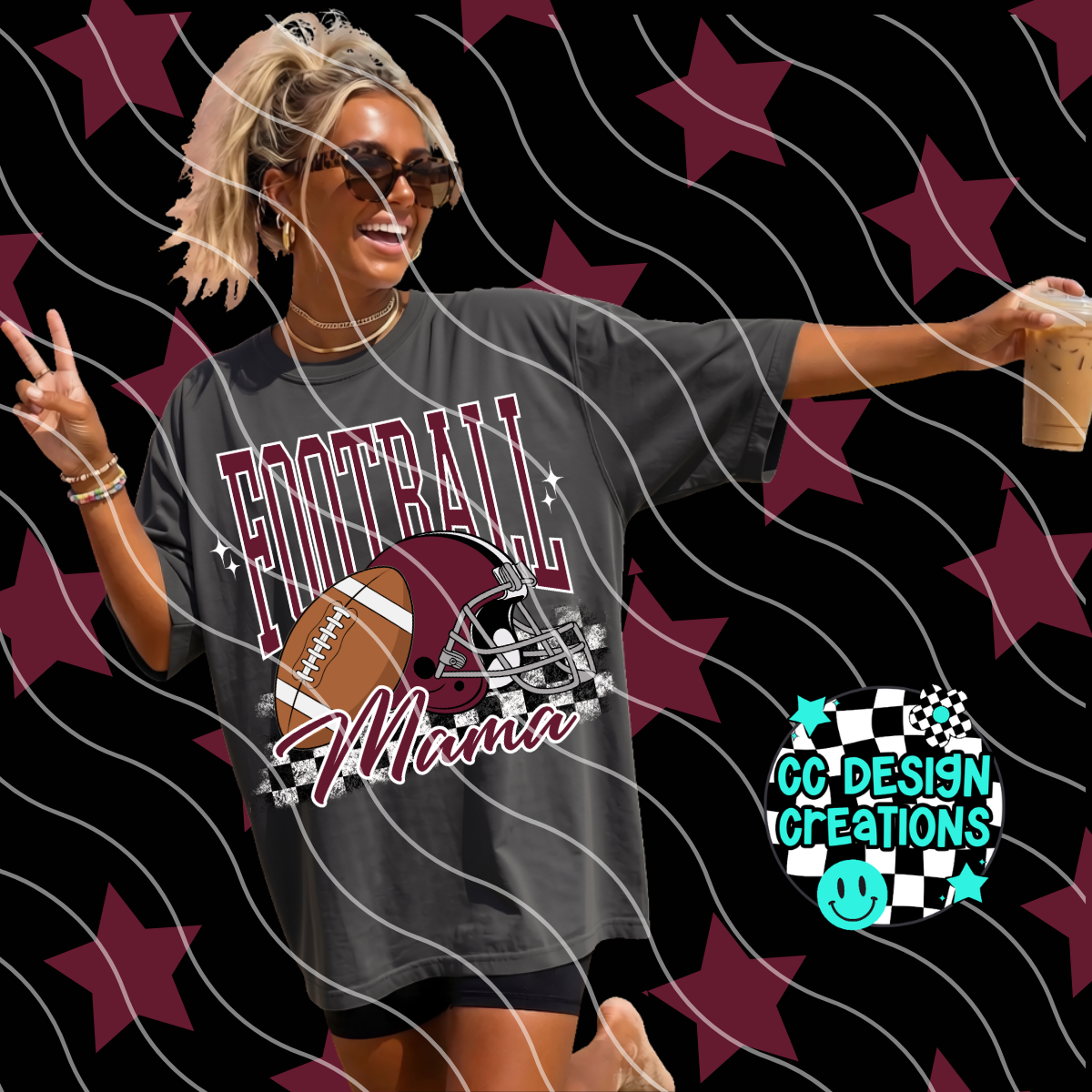 MAROON FOOTBALL MAMA PNG DIGITAL DOWNLOAD