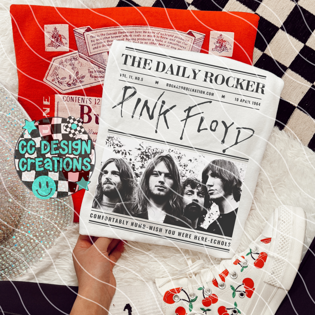 Rock N Roll Newspaper Pi nk Flo yd PNG Digital Download