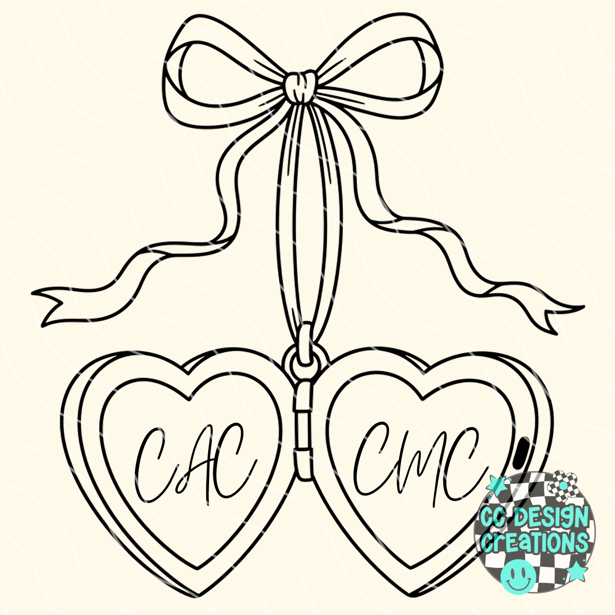 CUSTOM Heart Locket Outline Initials PNG Digital Download