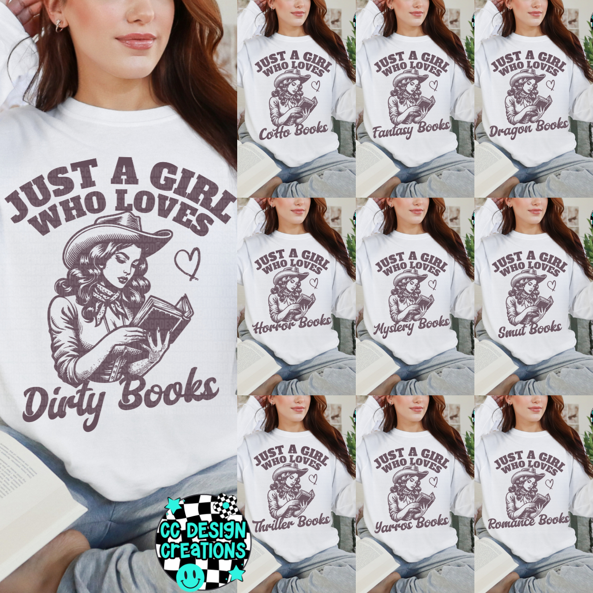 Just A Girl Who Loves Books Bundle PNG Digital Download (10 Designs)