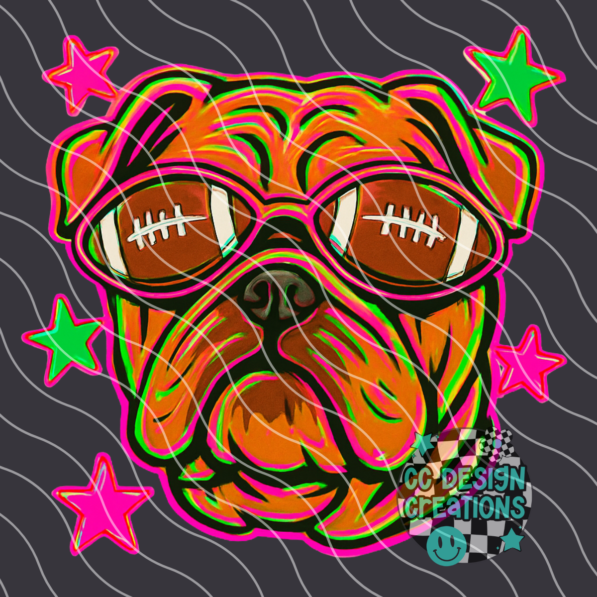 Bulldog Neon Mascot PNG Digital Download