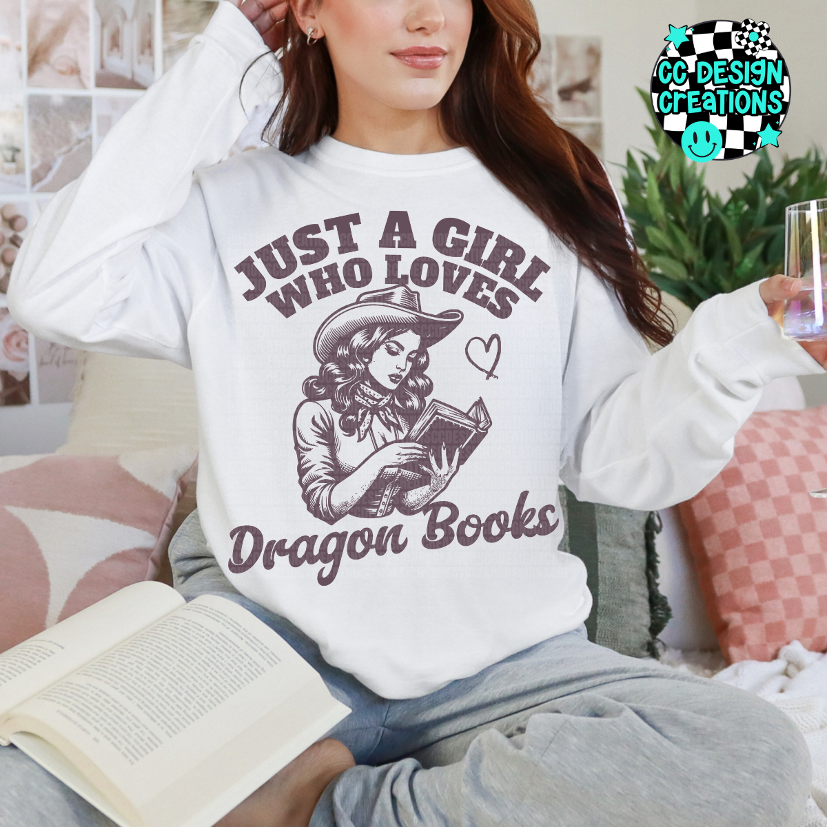 Just A Girl Who Loves Dragon Books PNG Digital Download