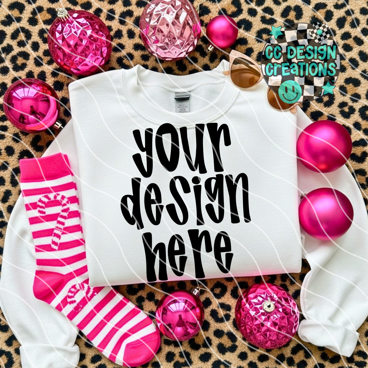 White Sweatshirt Pink Christmas Leopard Mock