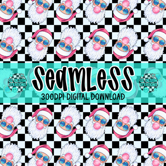 Retro Bubblegum Santa SEAMLESS PNG Digital Download