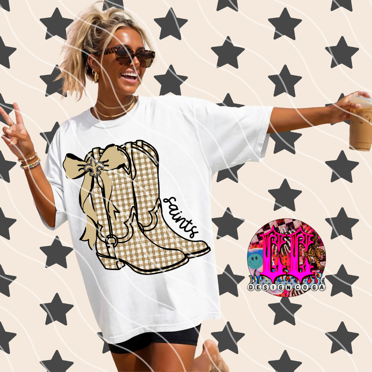 SAINTS COWGIRL PLAID FOOTBALL PNG DIGITAL DOWNLOAD