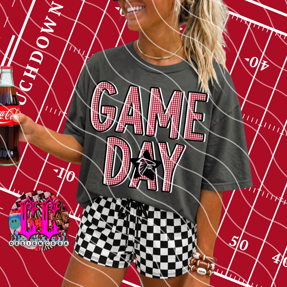 FALCONS GAME DAY PLAID FOOTBALL PNG DIGITAL DOWNLOAD