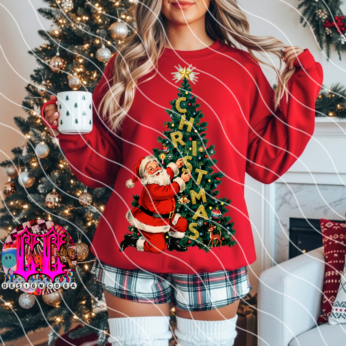 VINTAGE GLITTER SANTA TREE PNG DIGITAL DOWNLOAD