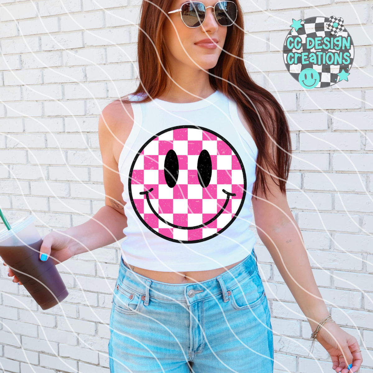 Summer Vibes Checkered Smileys PNG Digital Download (4 Files)
