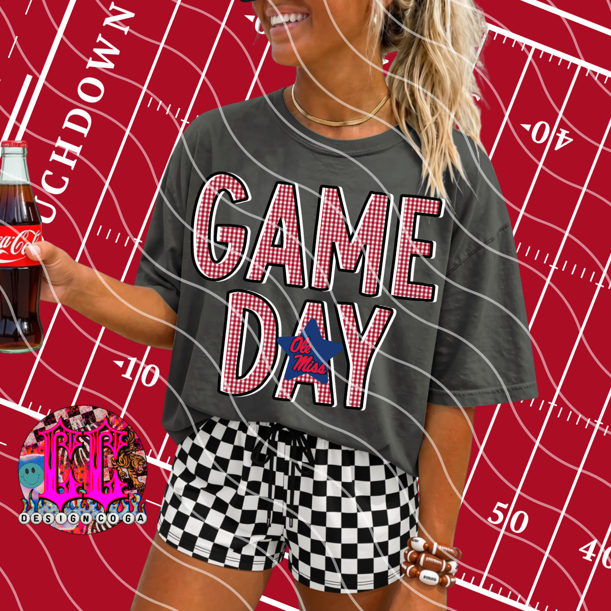 OLE MISS GAME DAY PLAID FOOTBALL PNG DIGITAL DOWNLOAD