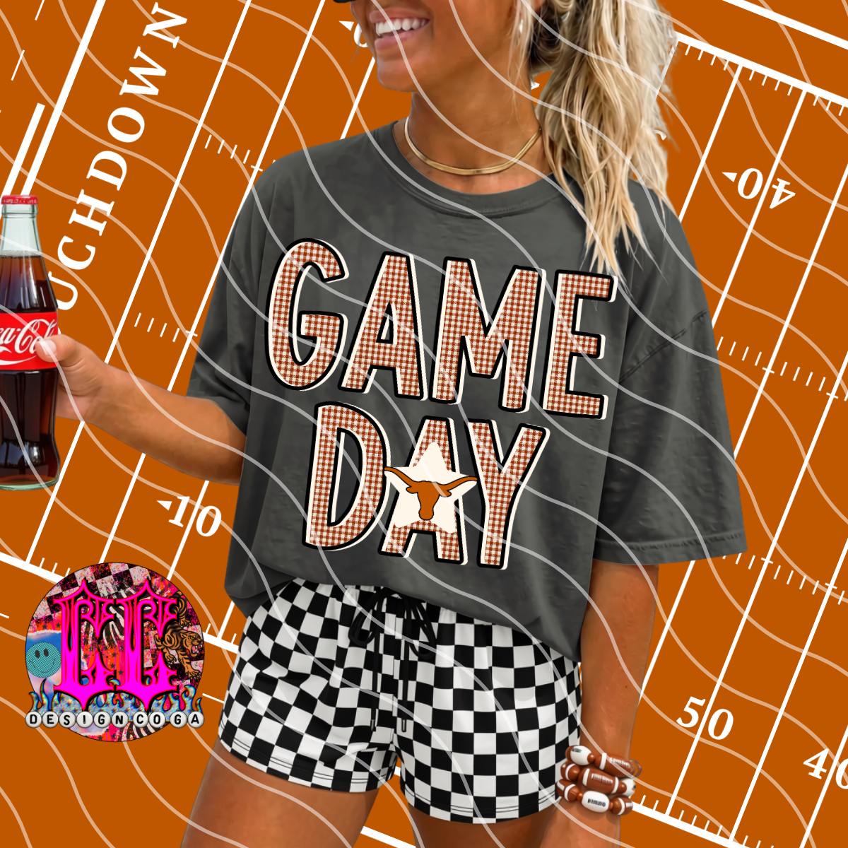 HORNS GAME DAY PLAID FOOTBALL PNG DIGITAL DOWNLOAD