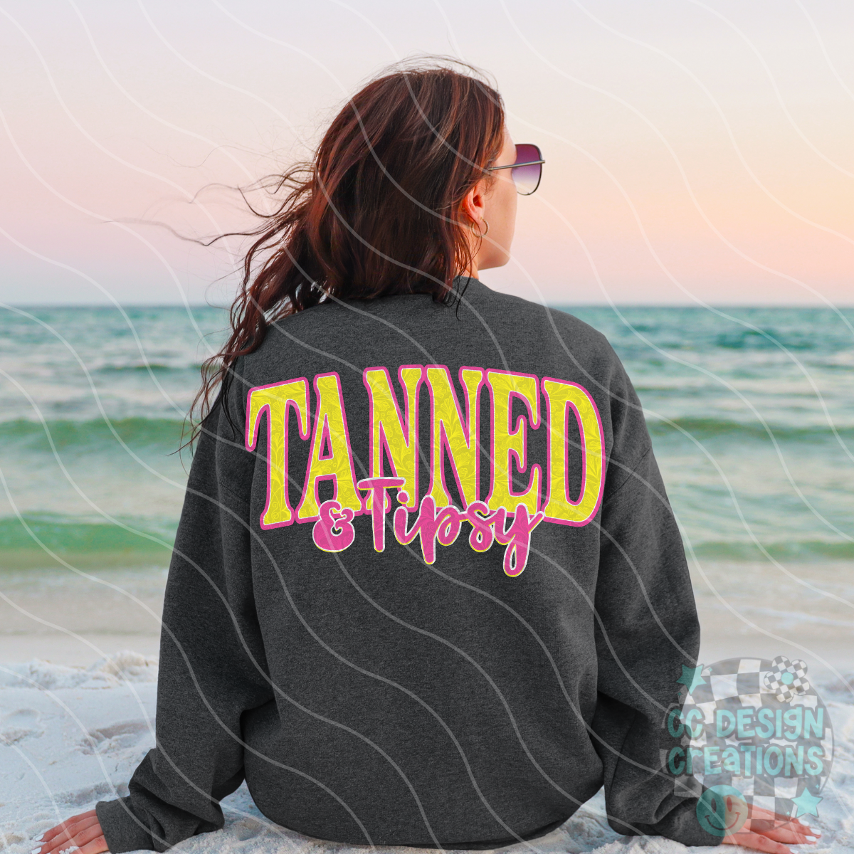 Tanned & Tipsy Yellow Pink PNG Digital Download