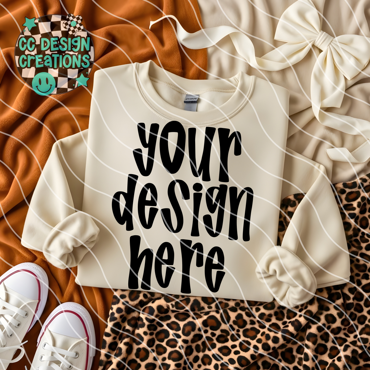 Ivory Sweatshirt Leopard Burnt Orange Coquette Flatlay Mock