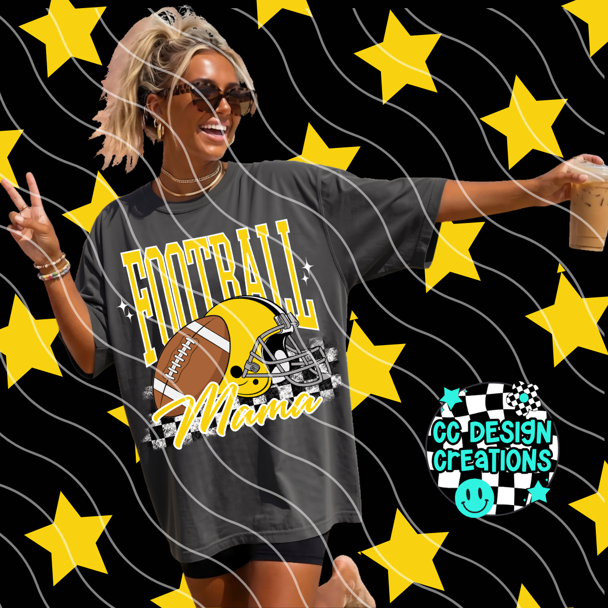YELLOW FOOTBALL MAMA PNG DIGITAL DOWNLOAD