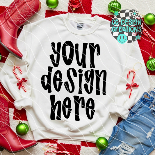 White Sweatshirt Christmas Flatlay Checker Mock 2