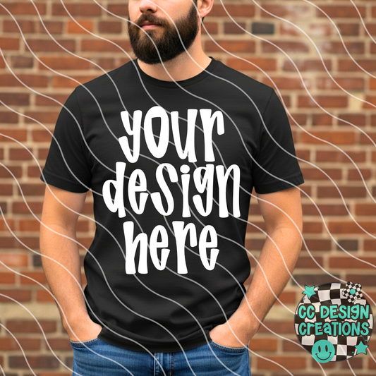 MENS BLACK TEE UPCLOSE MOCK