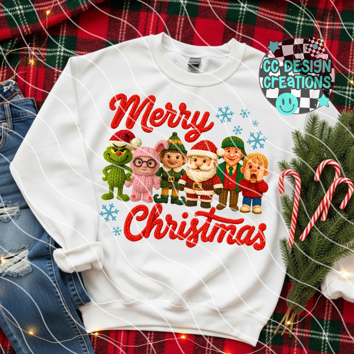 FAUX YARN Merry Christmas Characters PNG Digital Download