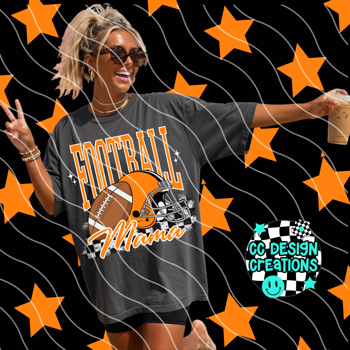 ORANGE FOOTBALL MAMA PNG DIGITAL DOWNLOAD