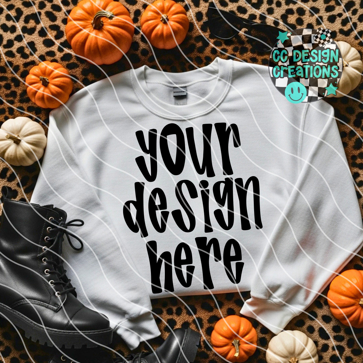 White Sweatshirt Mock Fall Pumpkins