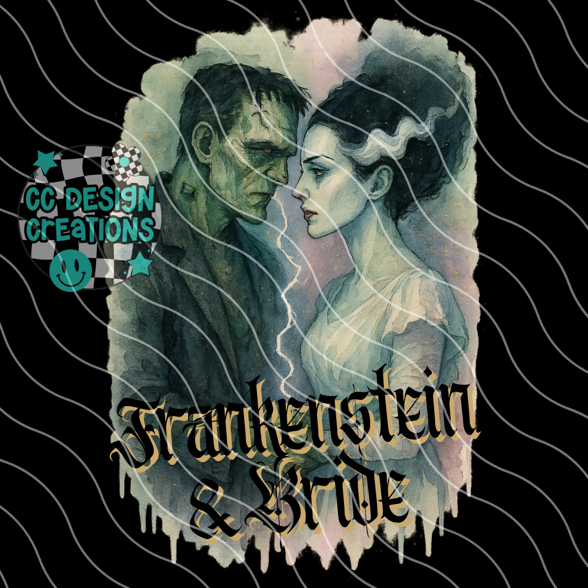 Frankenstein & Bride Horror Watercolor PNG Digital Download