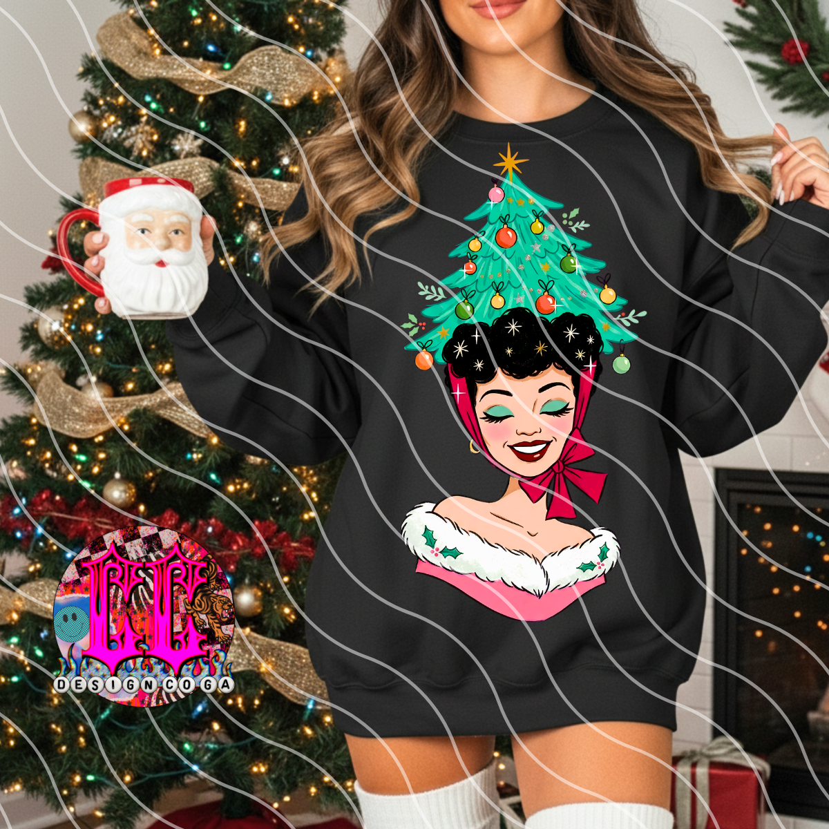 RETRO CHRISTMAS GIRL PNG DIGITAL DOWNLOAD (3 SKIN TONES INCLUDED)