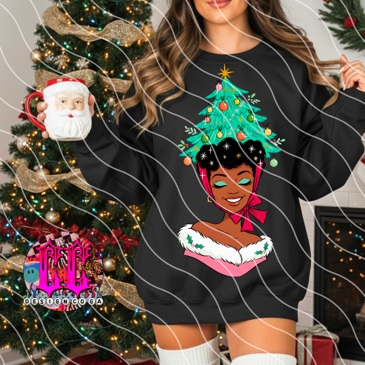 RETRO CHRISTMAS GIRL PNG DIGITAL DOWNLOAD (3 SKIN TONES INCLUDED)