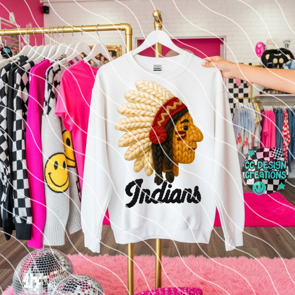 FAUX YARN Indians Mascot PNG Digital Download