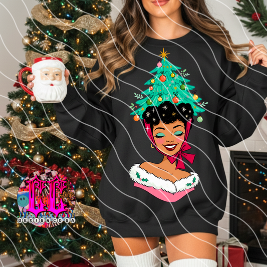 RETRO CHRISTMAS GIRL PNG DIGITAL DOWNLOAD (3 SKIN TONES INCLUDED)
