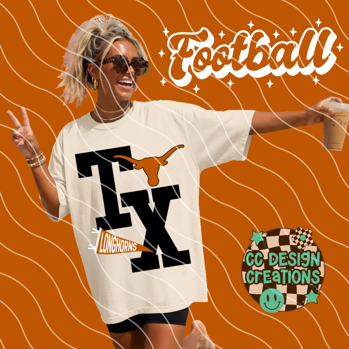 TEXAS HORN FOOTBALL VARSITY PNG DIGITAL DOWNLOAD (WHITE + BLACK INCLUDED)