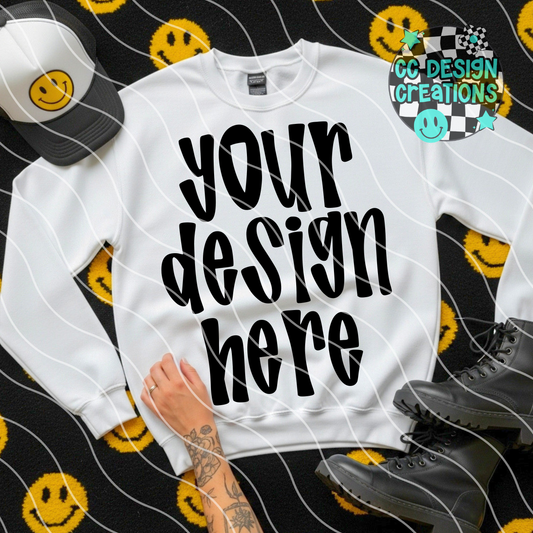 White Sweatshirt Flatlay Smiley Mock