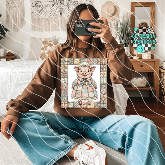 Patchwork Piggy PNG Digital Download