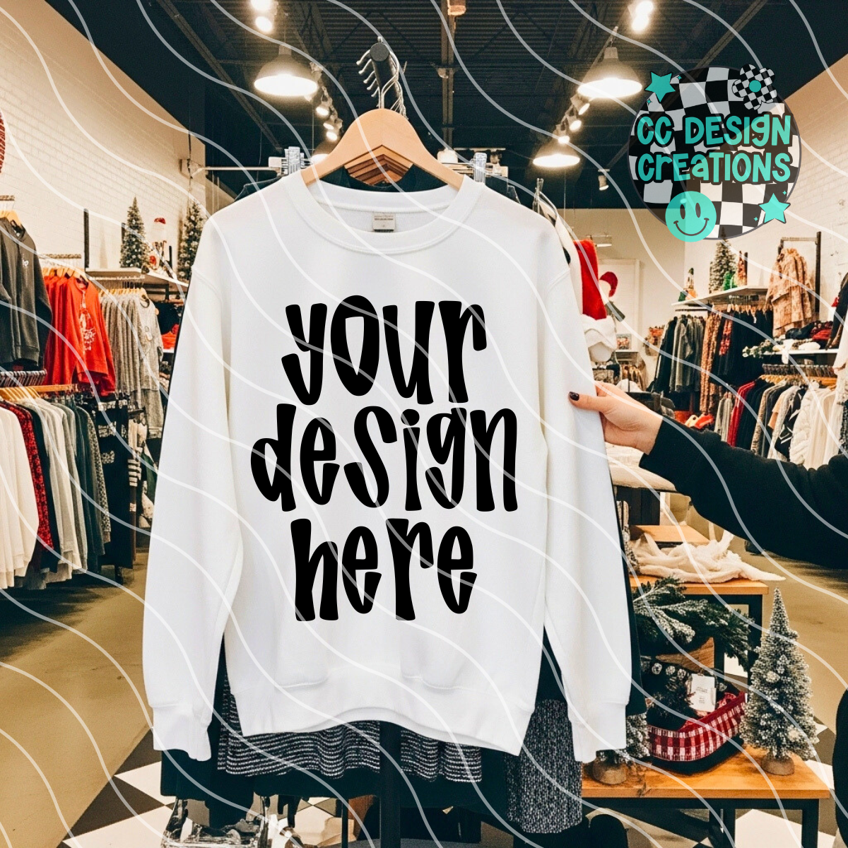 White Sweatshirt Mock Christmas Boutique Hanger