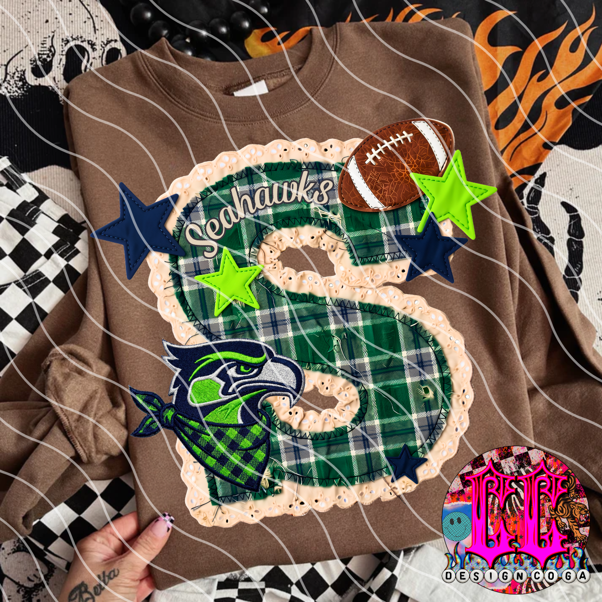 SEA HAWKS STITCHED FOOTBALL PNG DIGITAL DOWNLOAD