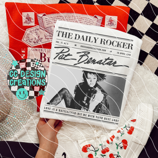 Rock N Roll Newspaper Pat Bena tar PNG Digital Download