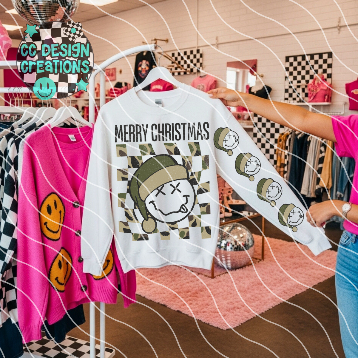 Retro Christmas Camo Smiley PNG Digital Download