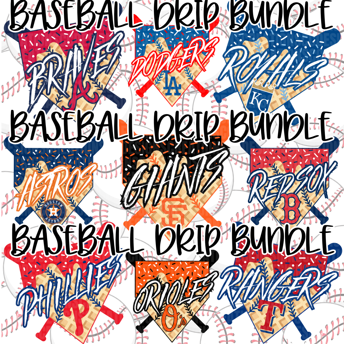 Baseball Drip Bundle PNG Digital Download (15 Designs)