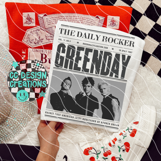 Rock N Roll Newspaper Green D ay PNG Digital Download