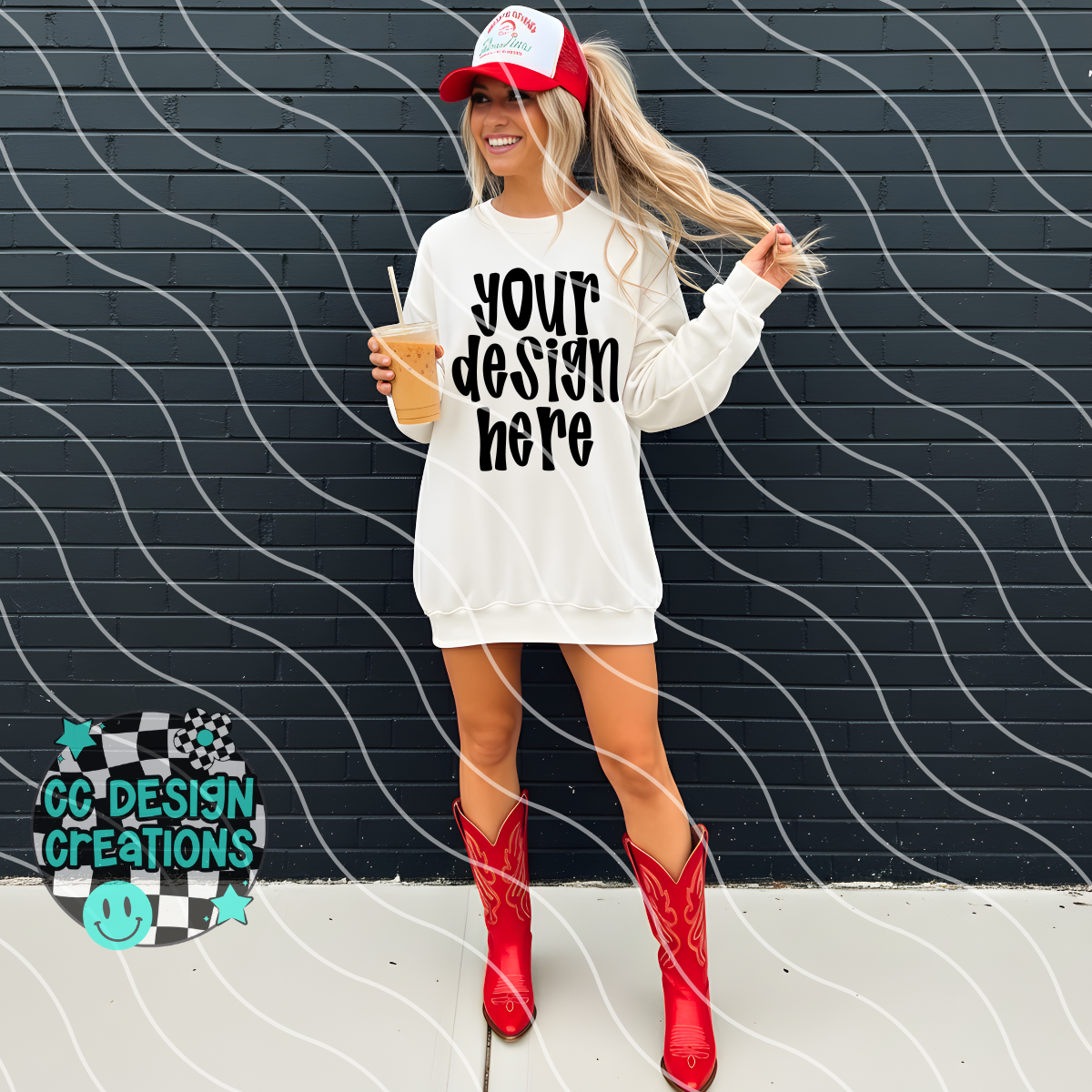 White Sweatshirt Boots Mock
