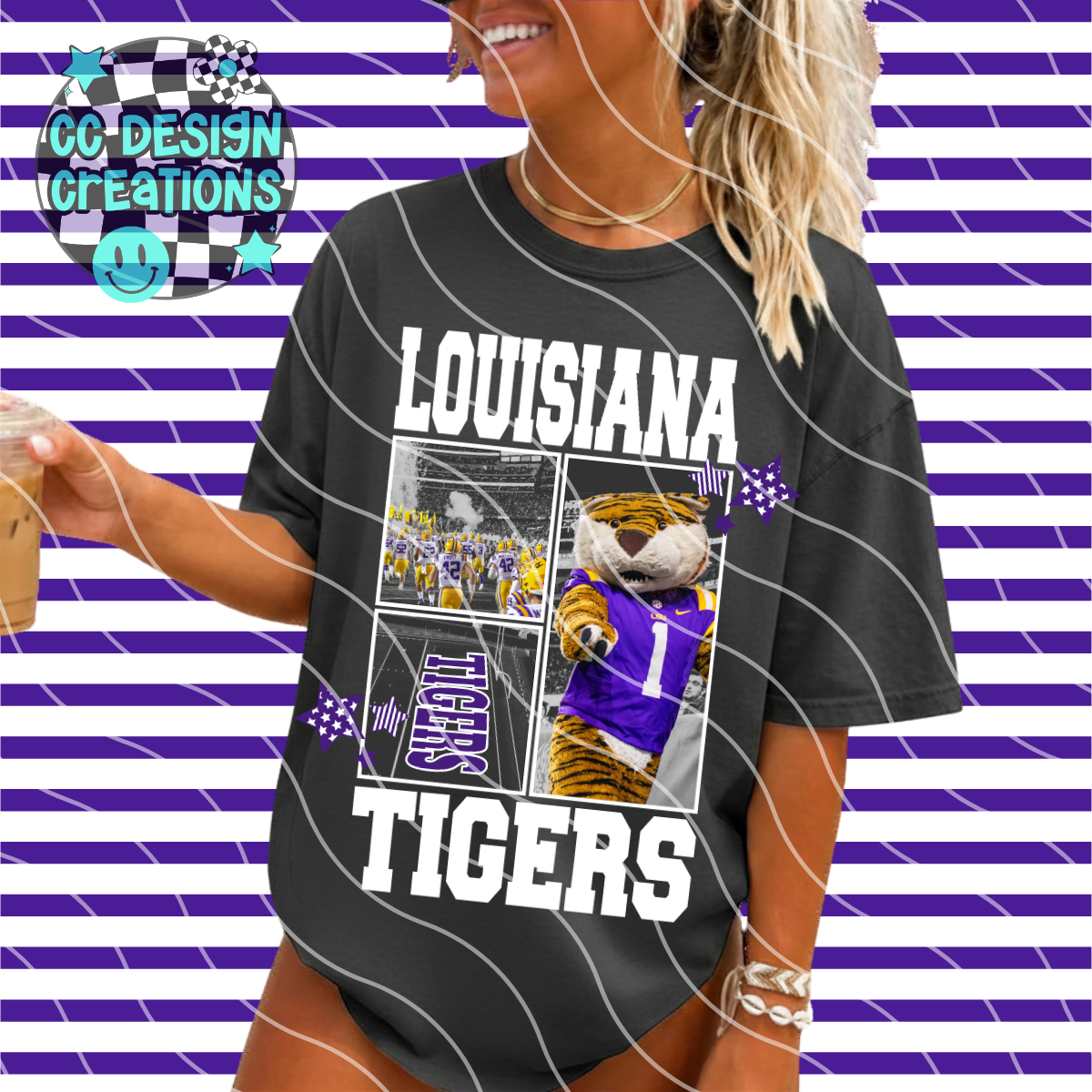 TIGERS FOOTBALL COLLAGE PNG DIGITAL DOWNLOAD (WHITE + BLACK INCLUDED)
