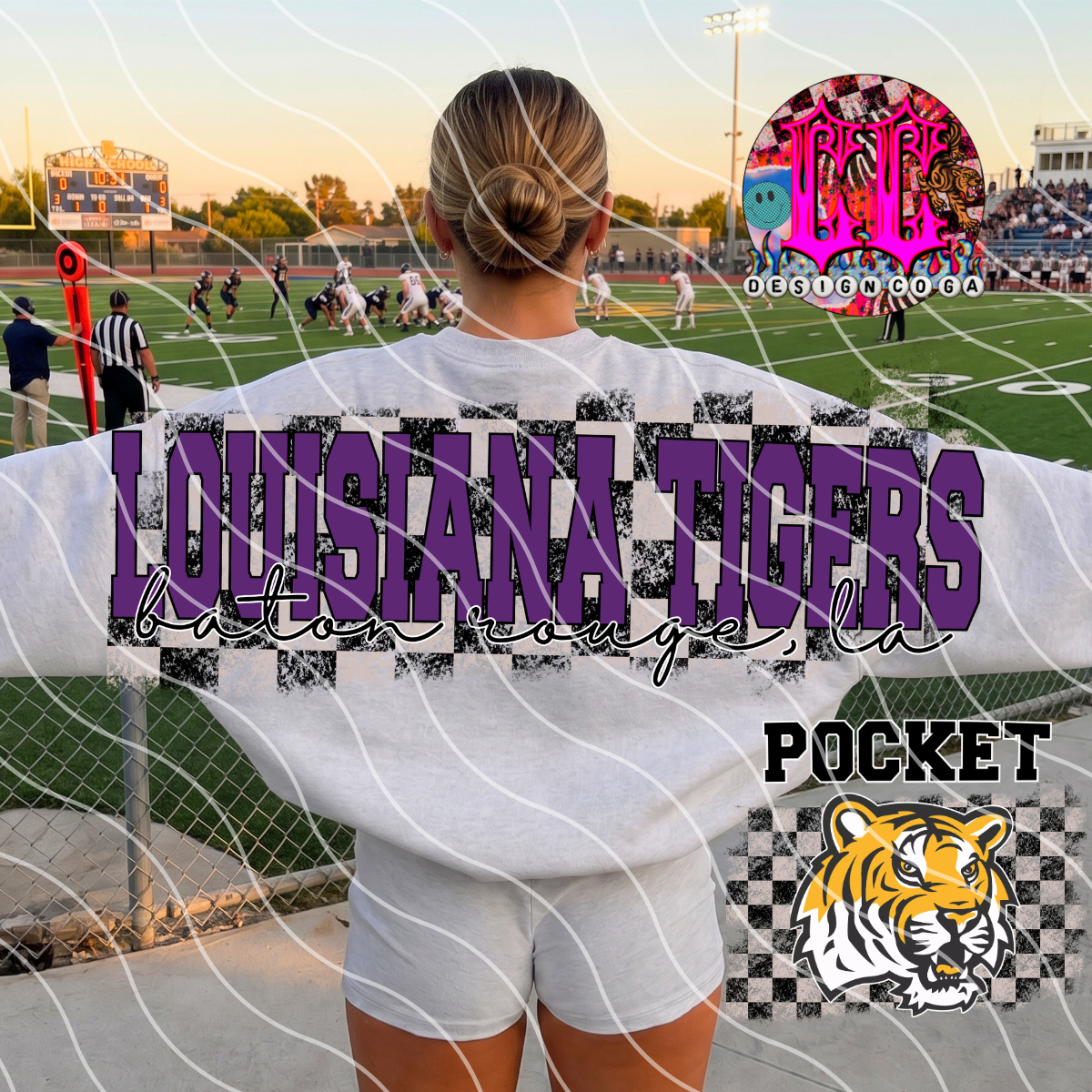 L S U CHECKERED FOOTBALL PNG DIGITAL DOWNLOAD