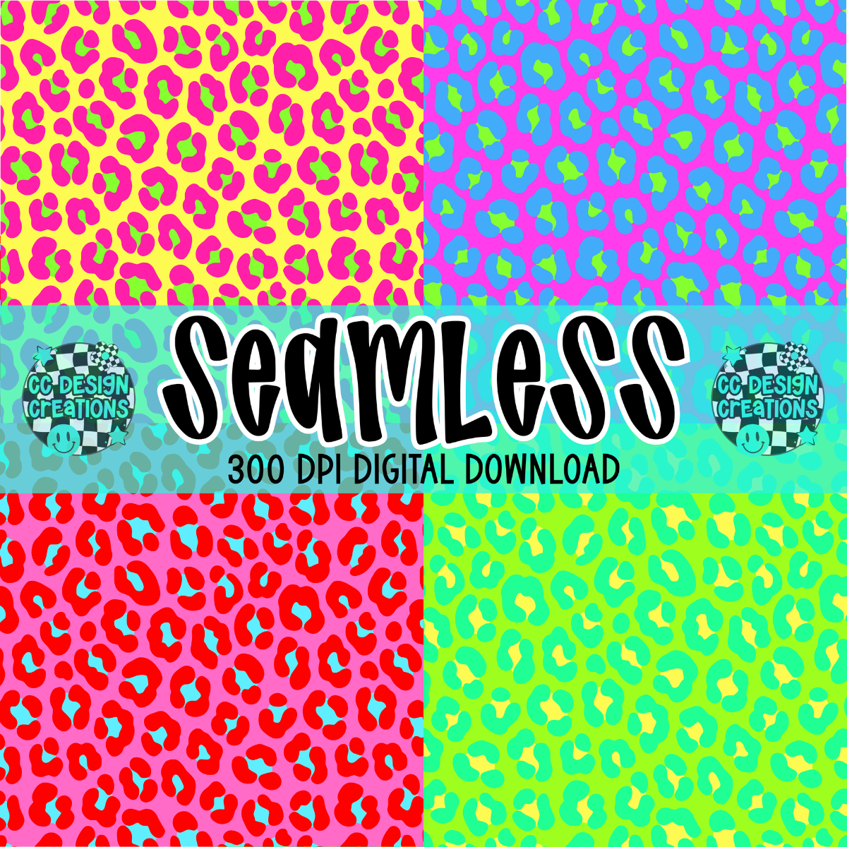Neon Leopard SEAMLESS Bundle PNG Digital Download