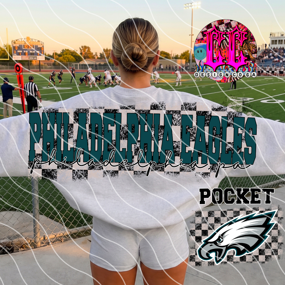 EAGLES CHECKERED FOOTBALL PNG DIGITAL DOWNLOAD