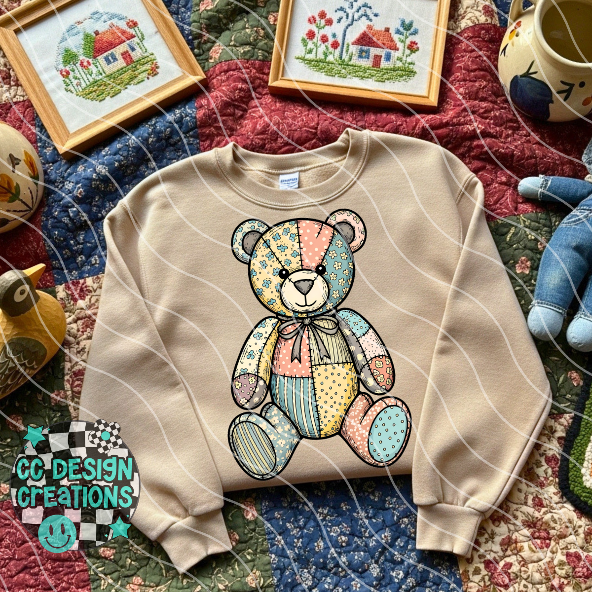 Quilt Teddy Bear PNG Digital Download