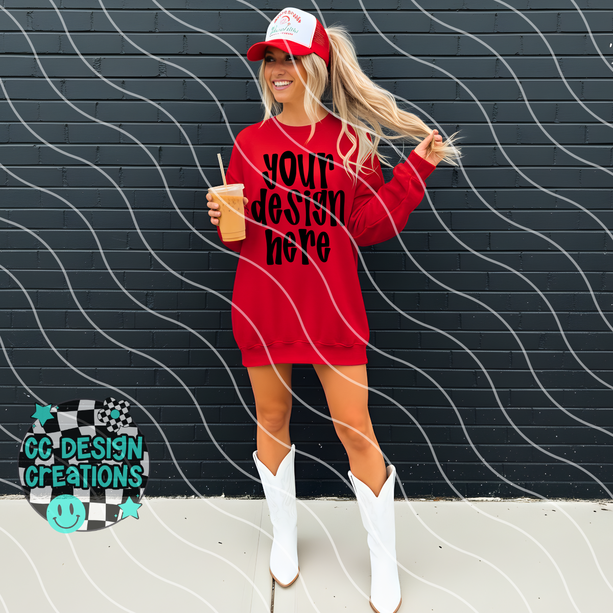 Red Sweatshirt Boots Mock