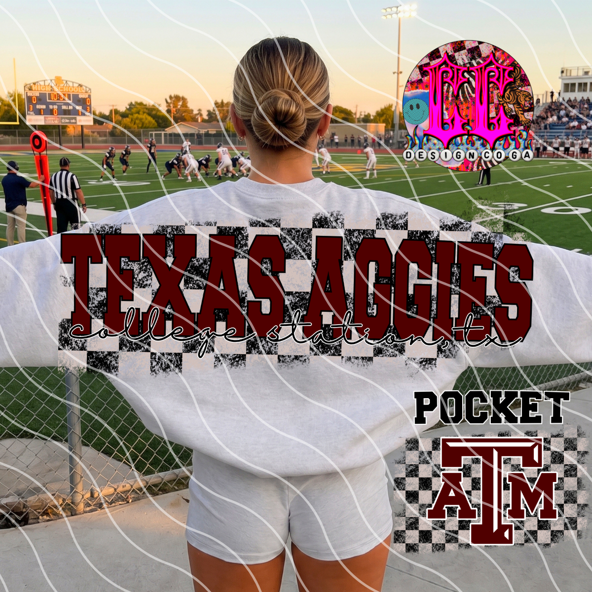 AGGIES CHECKERED FOOTBALL PNG DIGITAL DOWNLOAD